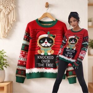 🛍️ No Boundaries Red cat animal Holiday Christmas pullover Sweater size large